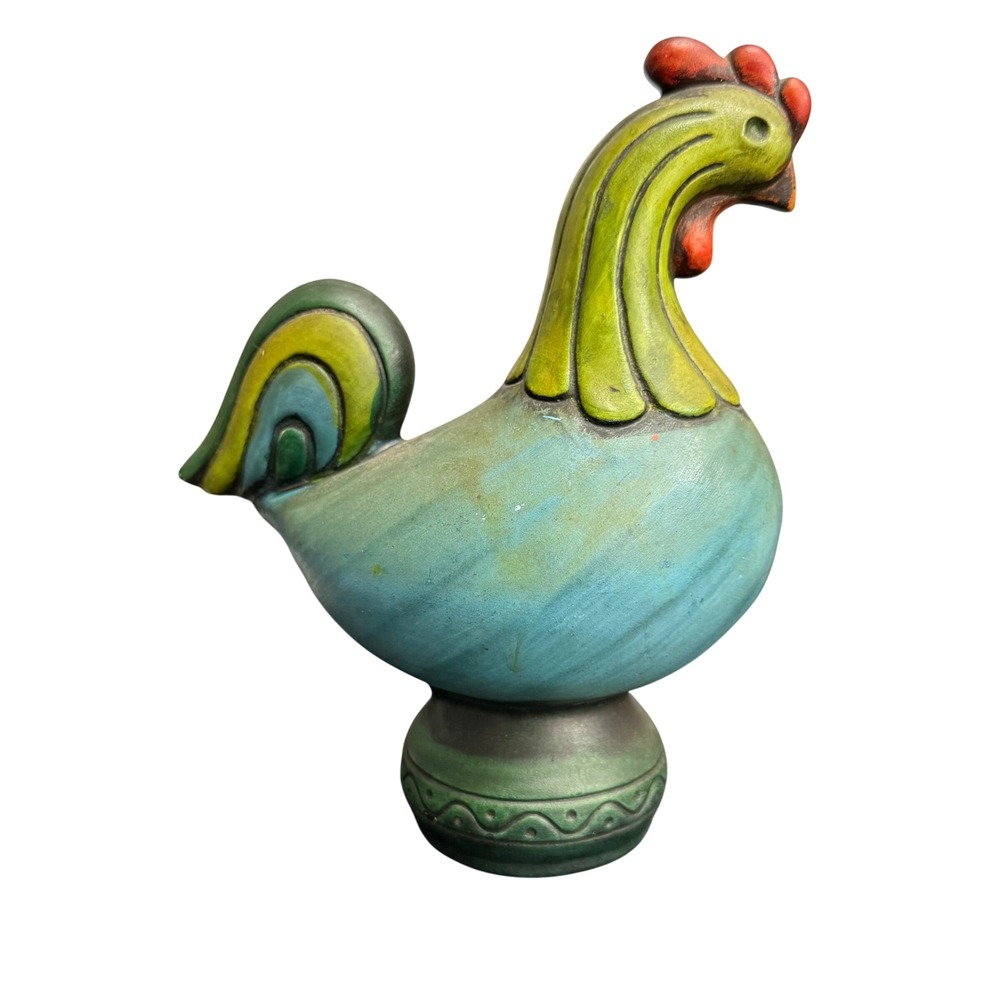 Vintage Norleans Japan Ceramic Rooster Figurine Mid Century Modern Folk Art 8.5"